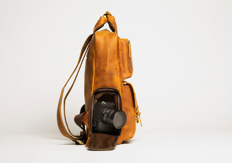 a camera inside a bag