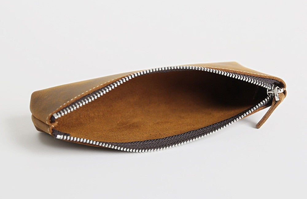 a brown zippered wallet