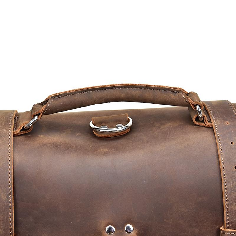 a close up of a leather bag