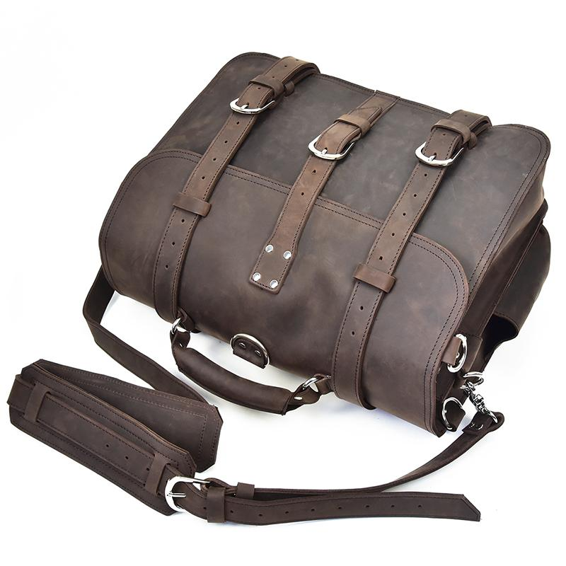 a brown leather bag with straps
