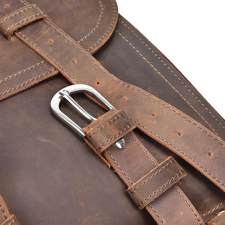 a close up of a leather bag