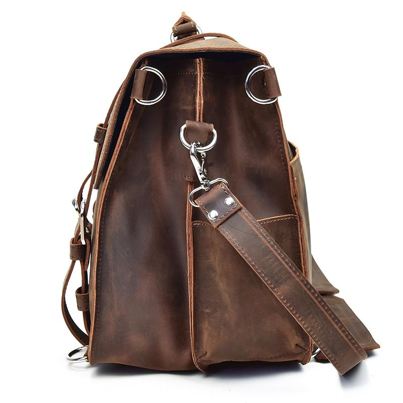 a brown leather backpack with straps