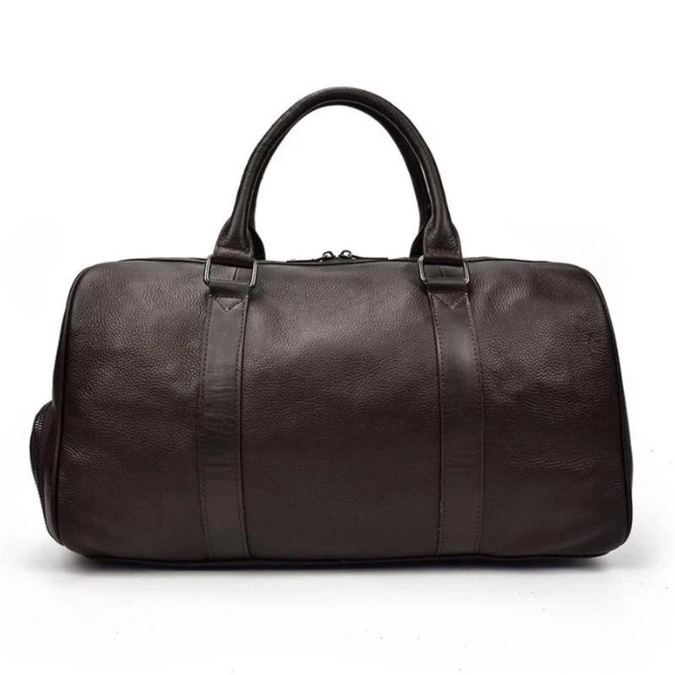 a brown leather bag with a handle