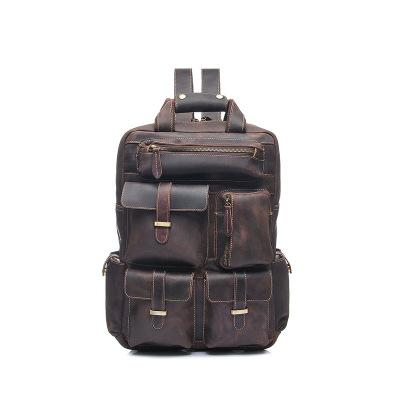 a brown backpack with pockets