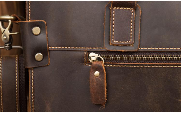 close-up of a zipper on a brown bag