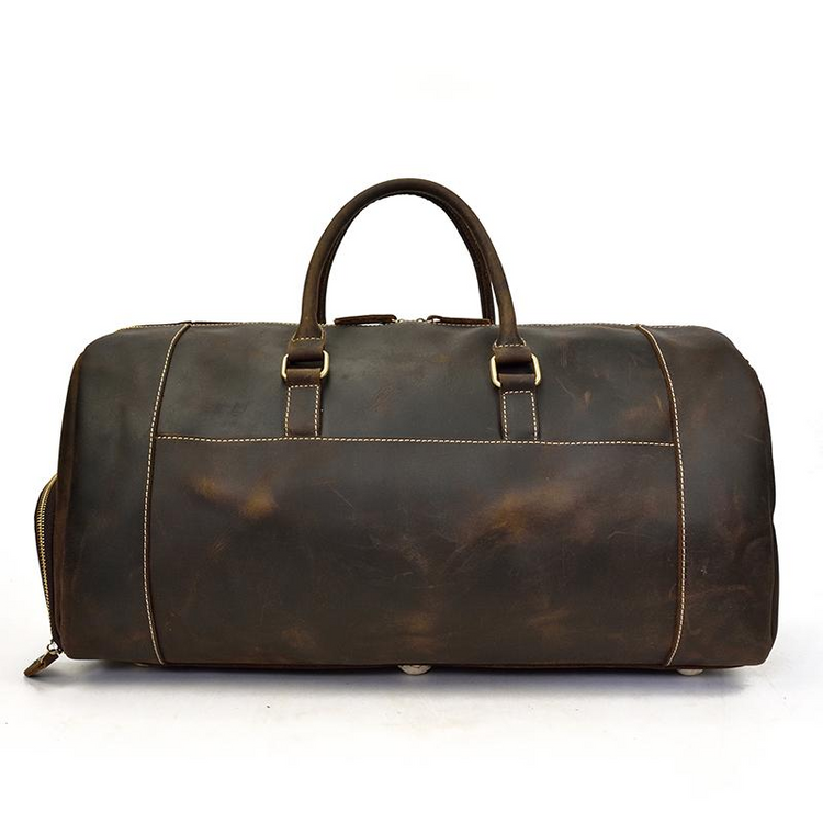 a brown duffel bag