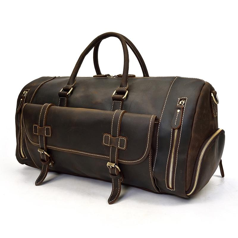 a brown duffel bag with a handle
