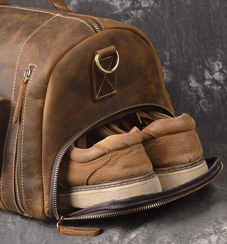 a brown bag with shoes inside