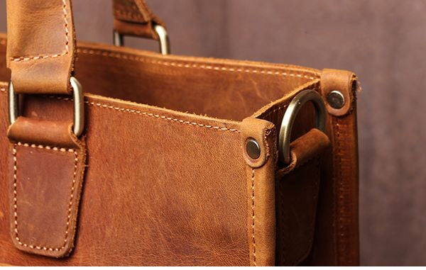a close up of a leather bag