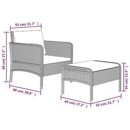 vidaXL 2 Piece Patio Lounge Set with Cushions Brown Poly Rattan