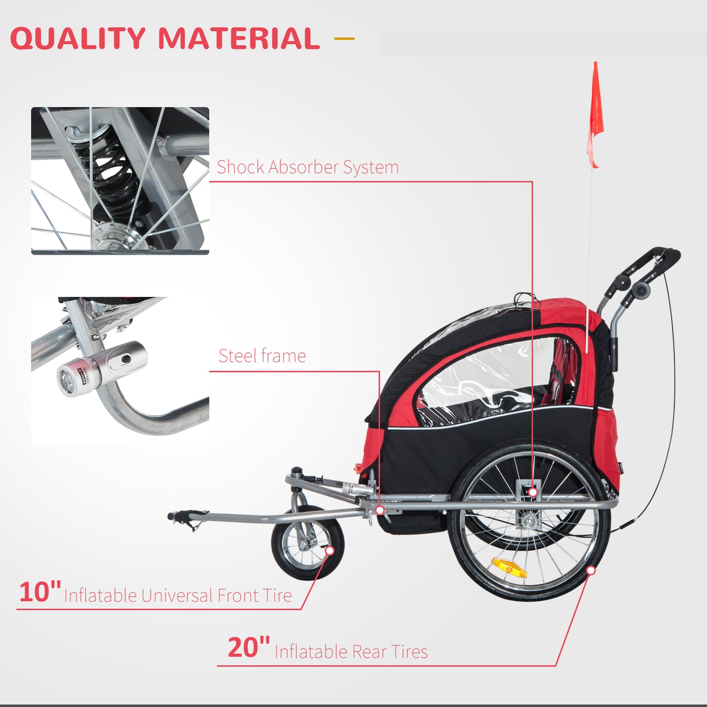 Elite 360 Swivel Bike Trailer for Kids Double Child Two-Wheel Bicycle Cargo Trailer With 2 Security Harnesses