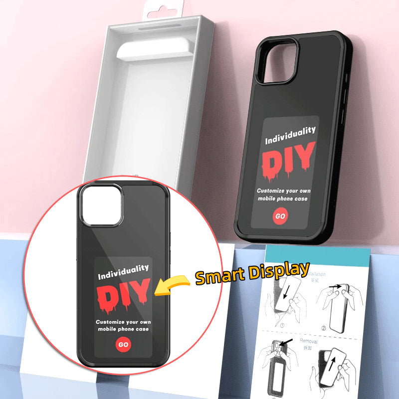 a black phone case with a white box