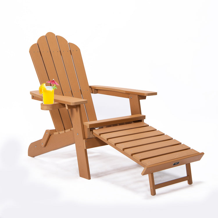 a wooden chair with a drink on the side
