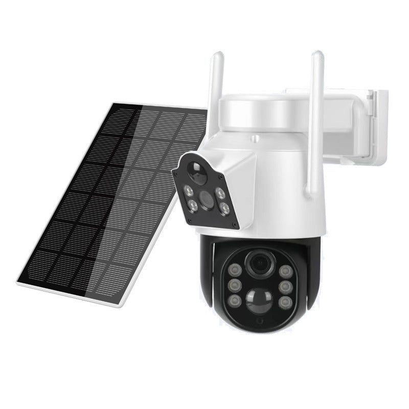 a white camera with a solar panel