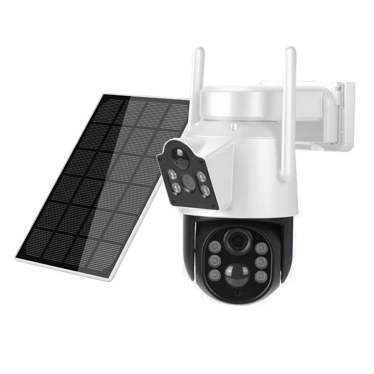 a white camera with a solar panel