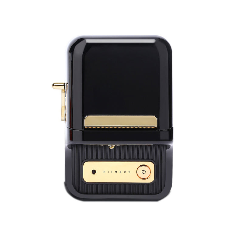 a black and gold rectangular object with a button