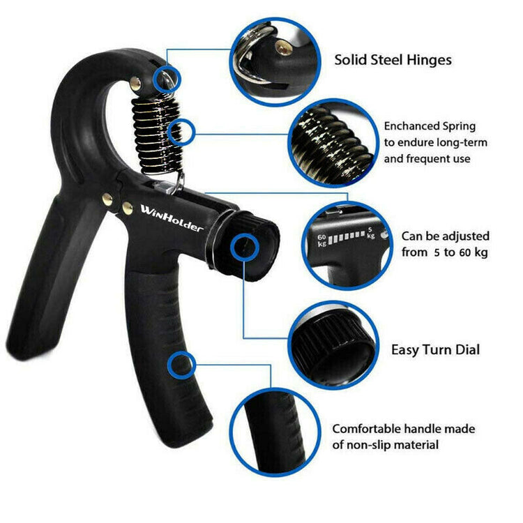 a black hand gripper with blue circles
