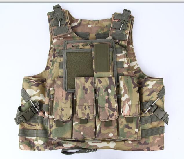 a camouflage vest with multiple pockets