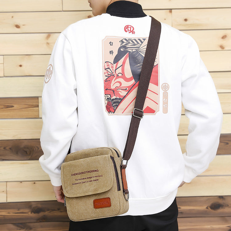 a person wearing a white jacket with a brown bag on their back