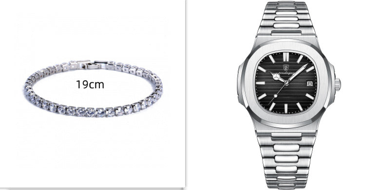 a silver watch and a bracelet