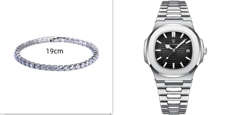 a silver watch and a bracelet