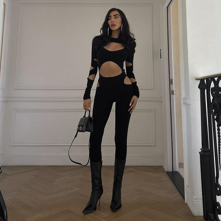 a woman in black outfit