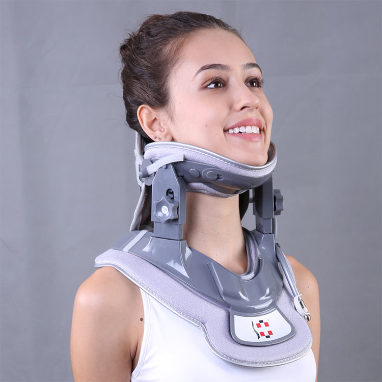a woman wearing a neck brace