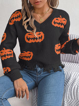 Women's Pumpkin-Detail Long-Sleeve Sweater