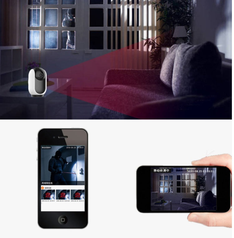 a smart home camera and a phone