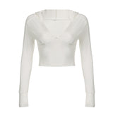Hooded Low-cut V-neck Thin Slim-fit Base Top With A Slimming Temperament, Short Car And Long Sleeves