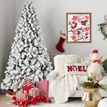 5ft 6ft 8ft 9ft Pre-Lit Flocked Christmas Tree Hinged Artificial Xmas Trees Premium PVC Branches With Lights