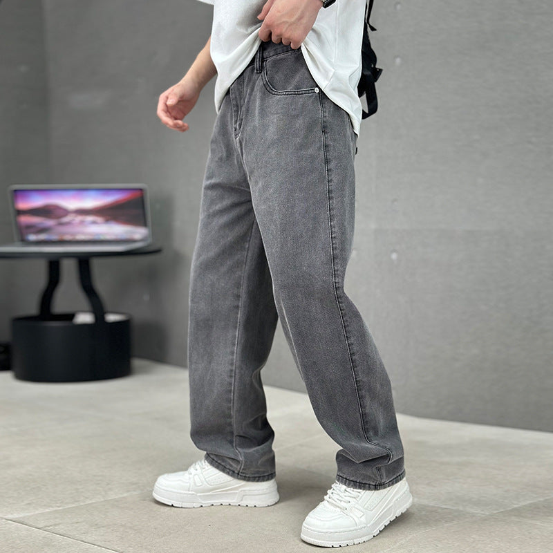 Fashion Pockets Jeans Men's Wide-leg Straight Trousers Versatile Casual Long Pants Streetwear Clothing