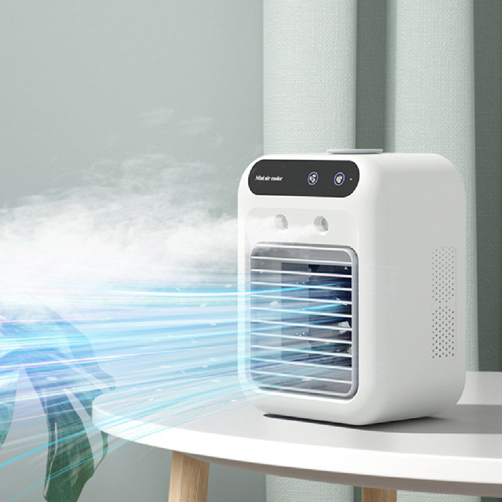 a small white square air conditioner with smoke coming out of it