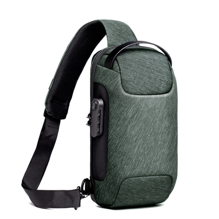 a green bag with a strap
