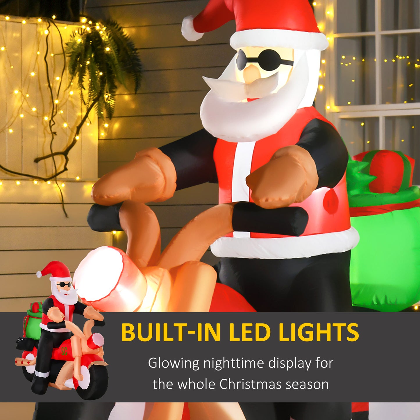 6' Christmas Inflatable Santa Claus Riding A Motorcycle with Toy Bag