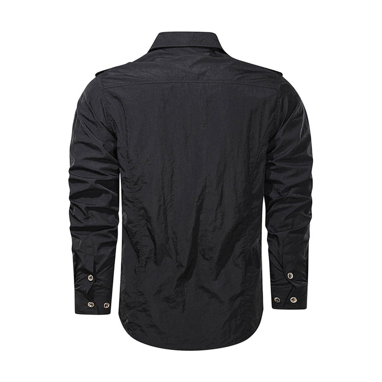 a black shirt with buttons