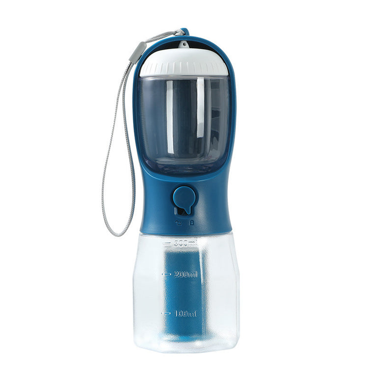 a blue and clear water bottle