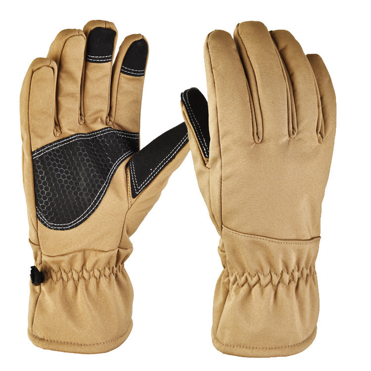 a pair of tan gloves