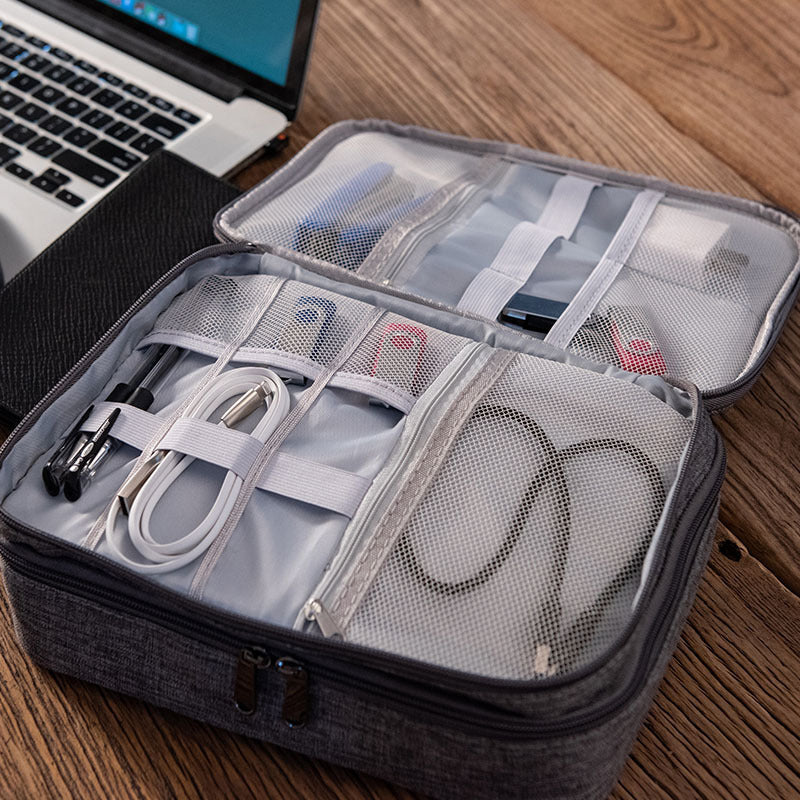 a bag with electronics in it