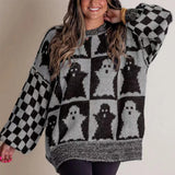 Women's Ghost and Checkerboard Print Sweater