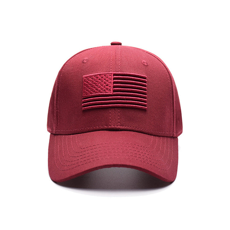 a red hat with a flag on it