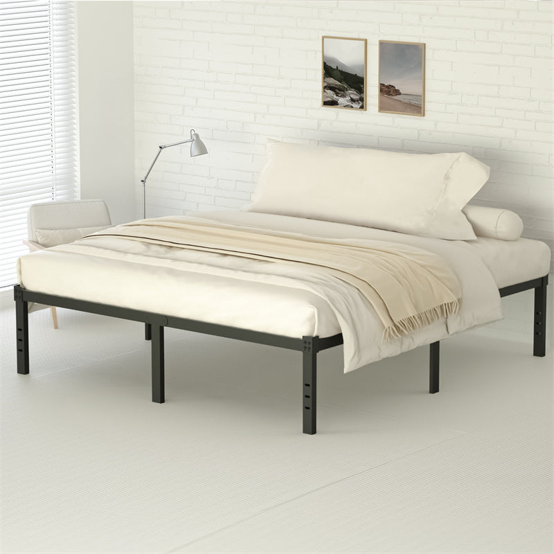 a bed with a white bed frame