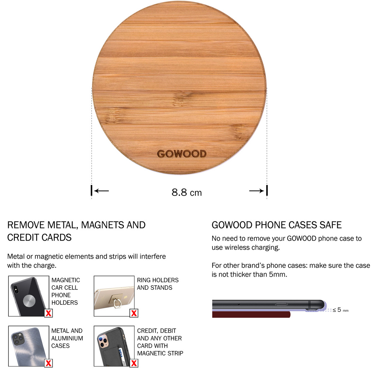 a circular wooden coaster with text and images