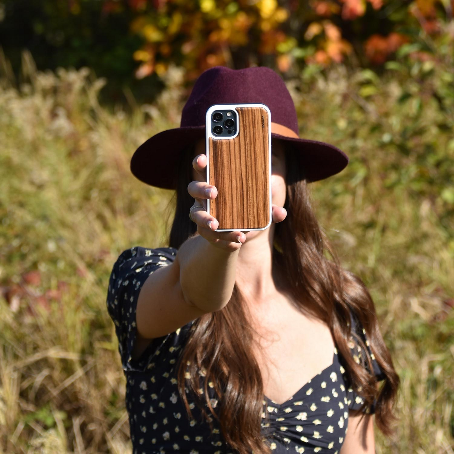 iPhone 12 Mini wood case zebra backside with TPU bumper and white PC