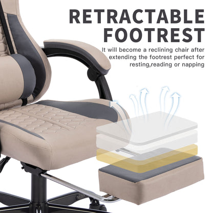 Gaming Chair With Massage,Ergonomic PC Gaming Chair With Footrest Comfortable Headrest And Lumbar Support,High Back PVC Leather,300LBS Grey