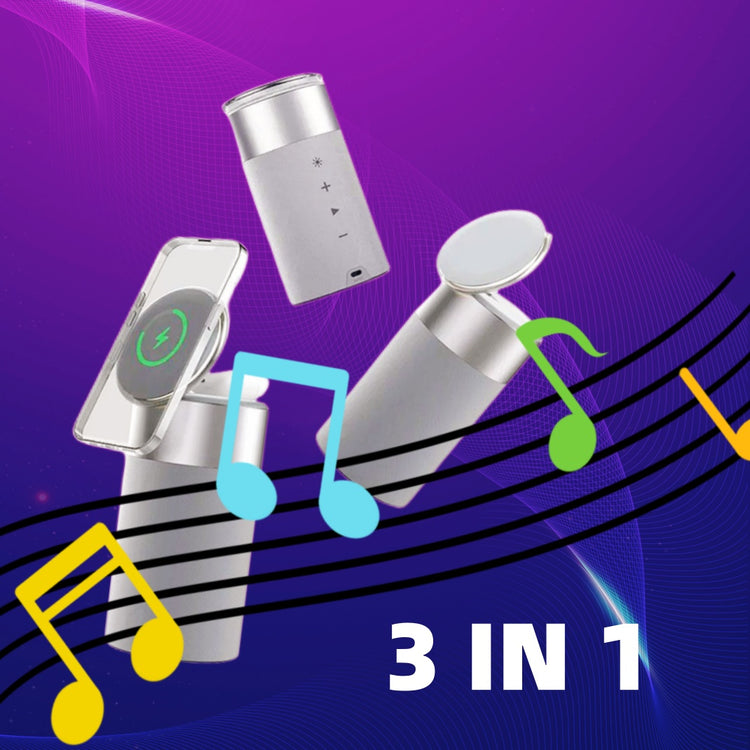 a group of silver objects with musical notes