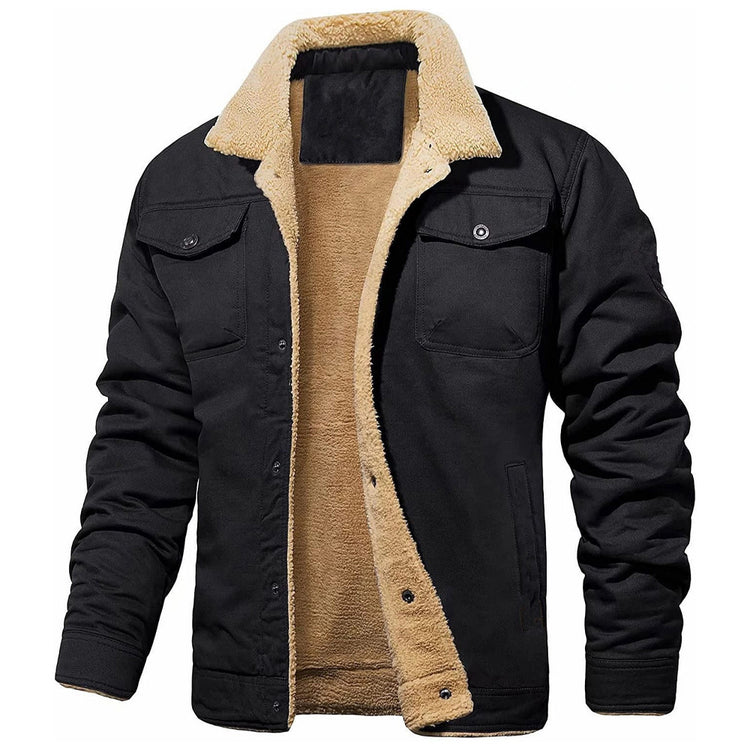 a black jacket with tan lining