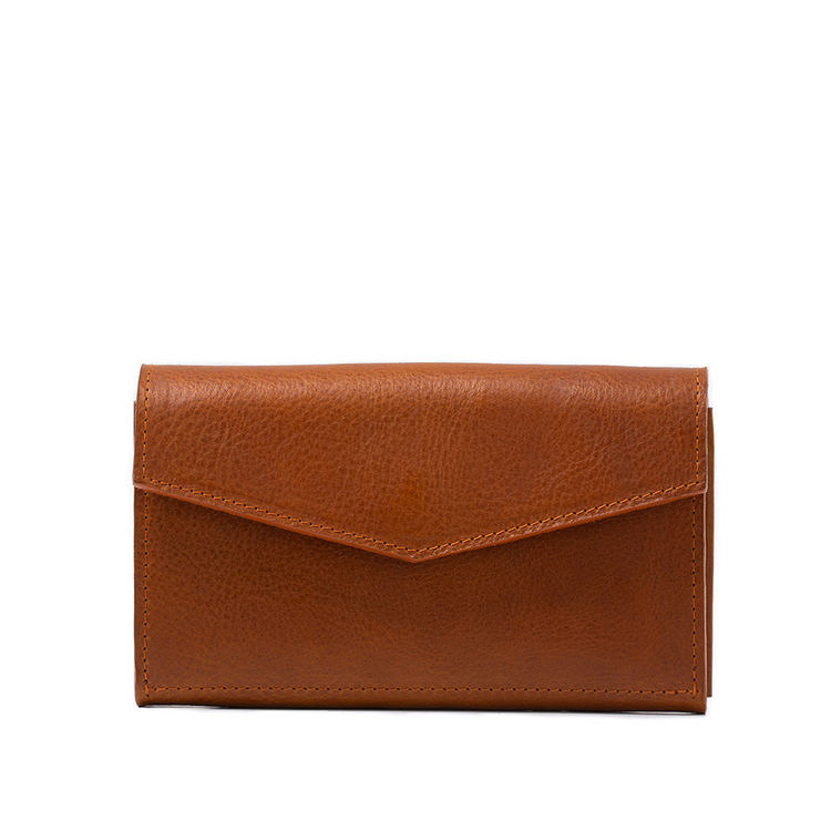 a brown leather wallet with a white background