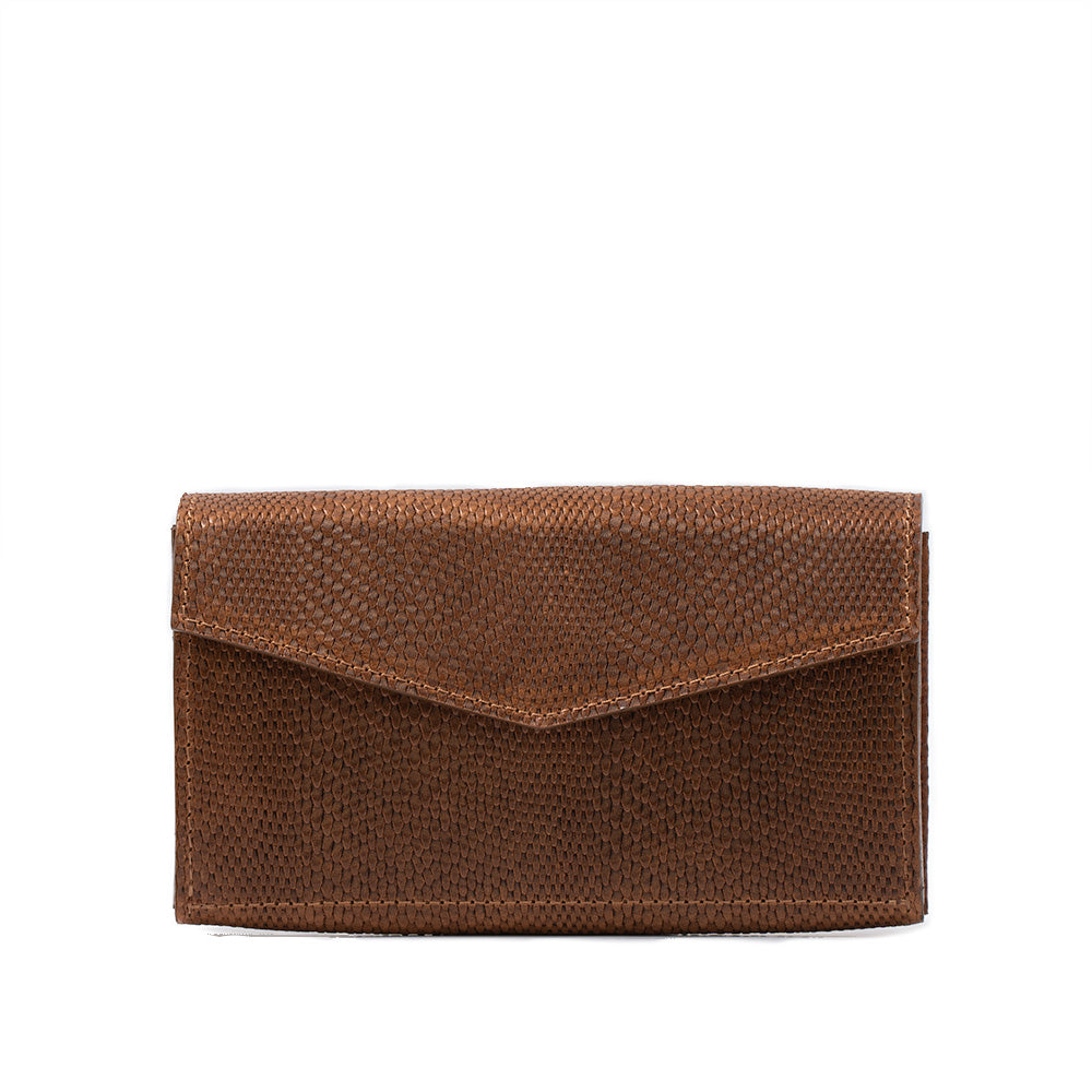 a brown wallet with a white background