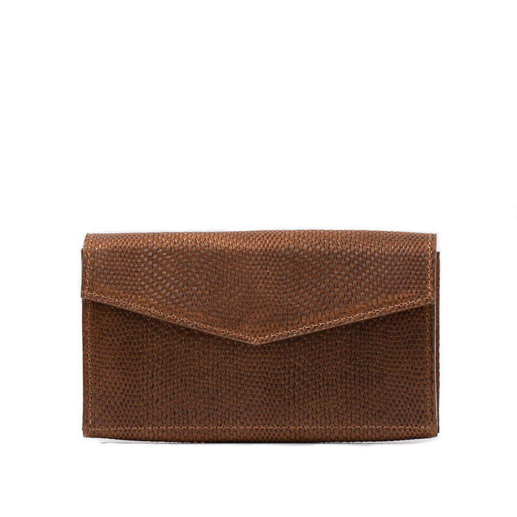 a brown wallet with a white background